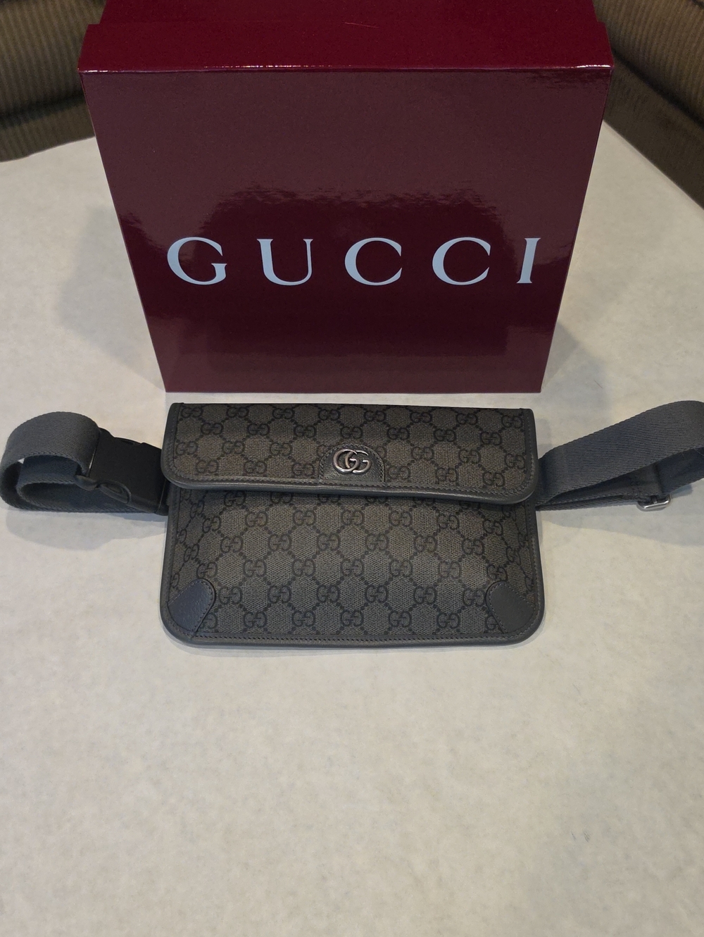 Gucci Gray GG Supreme Canvas Belt Bag with Silver Double G
